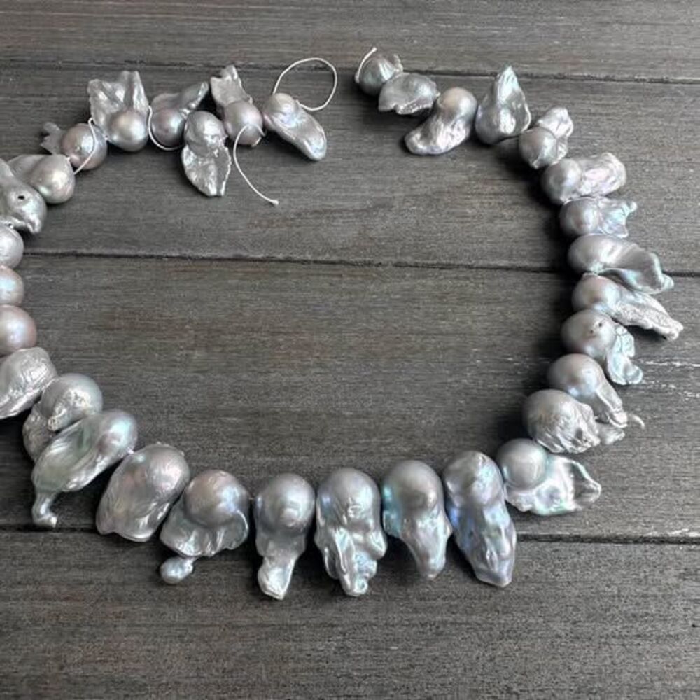 Large Silver Grey Baroque Freshwater Pearl Strand for DIY